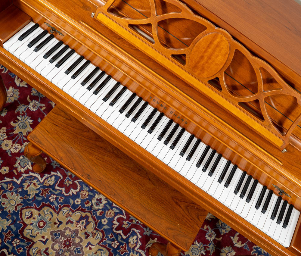 1989 Young Chang 42 F-108 Upright Piano Satin Oak