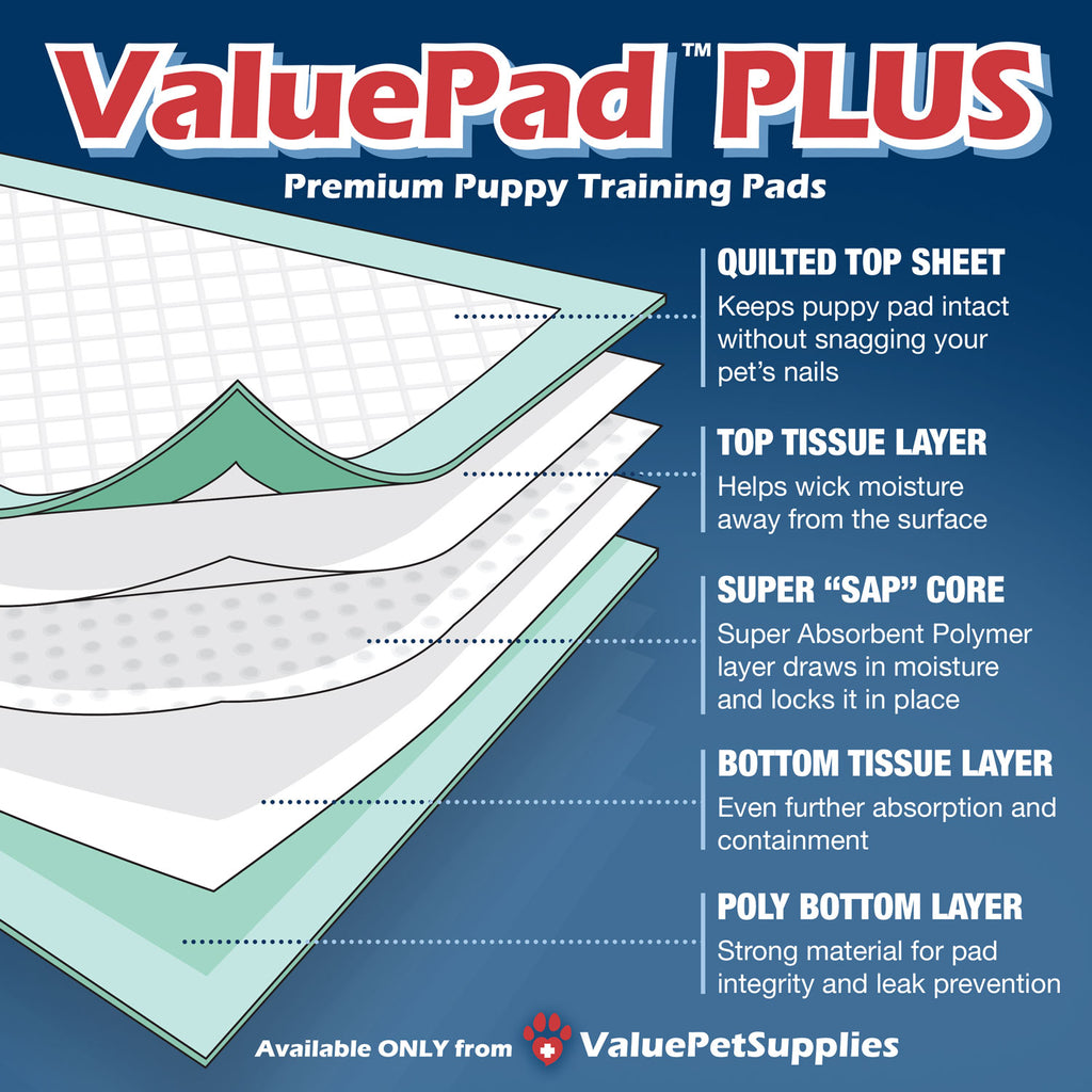 ValuePad Plus Puppy Pads, Medium 23x24 Inch, 400 Count BULK PACK - Premium Pee Pads for Dogs, Tear Resistant, Super Absorbent Polymer Gel Core, 5-Layer Design 