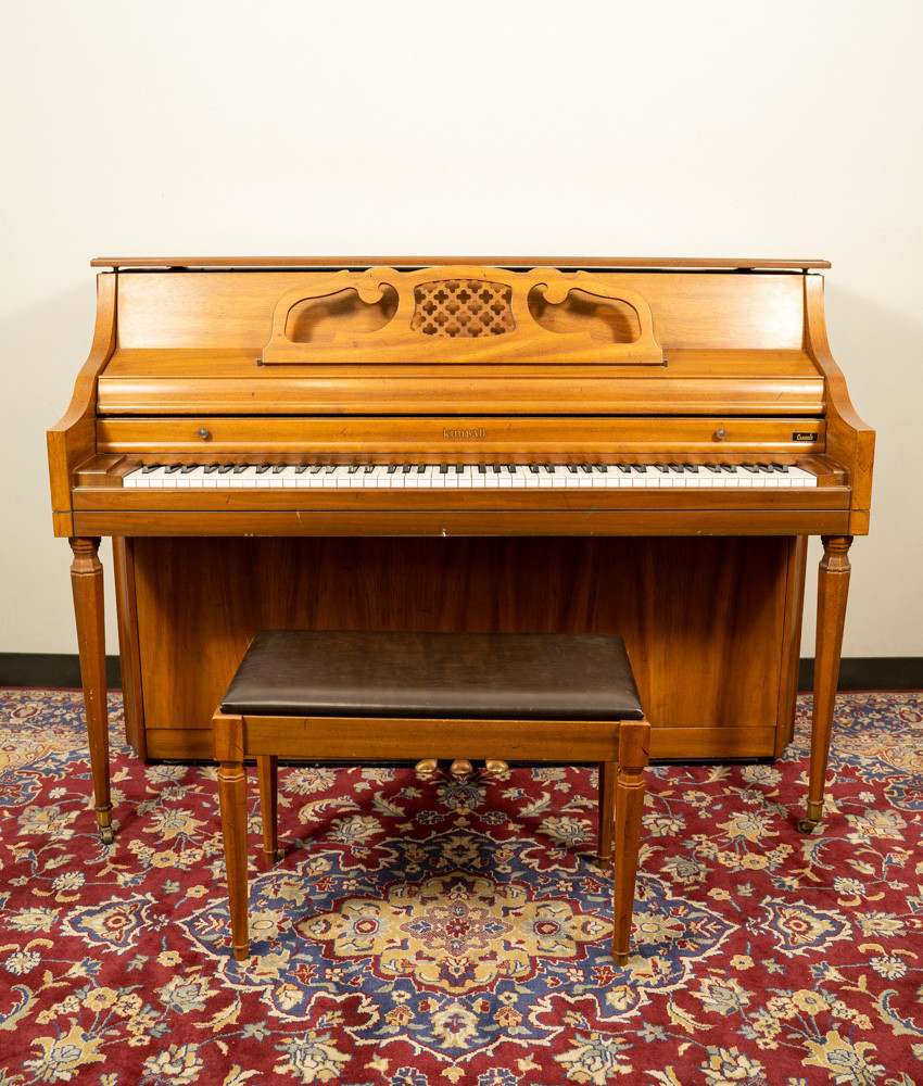 Kimball Console Piano Satin Oak